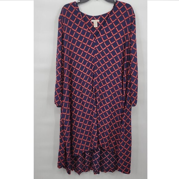 H&M Women Blue Long Sleeve V Neck Geometric Print Flare Maxi Dress Size 12 - Picture 1 of 11